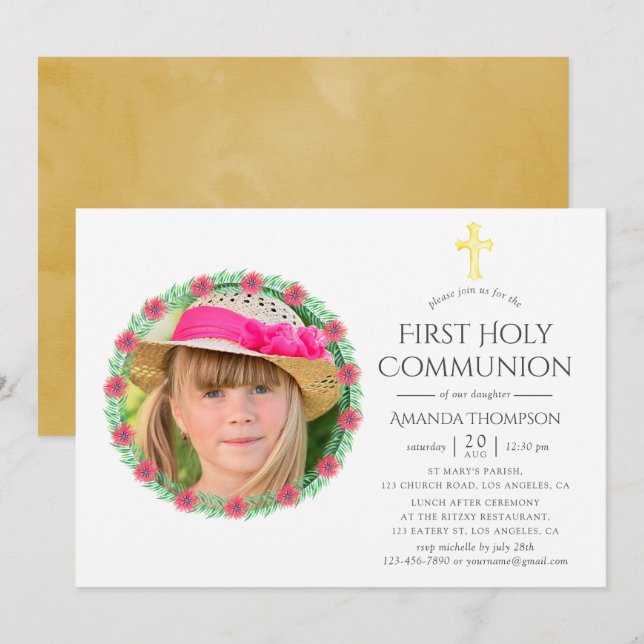 Tropical Summer First Holy Communion Invitation (Front/Back)