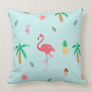 Tropical Summer Flamingo Blue Bedroom Collection Throw Pillow