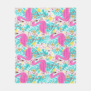 Tropical Summer Flamingo: Bright Pattern Elements Fleece Blanket