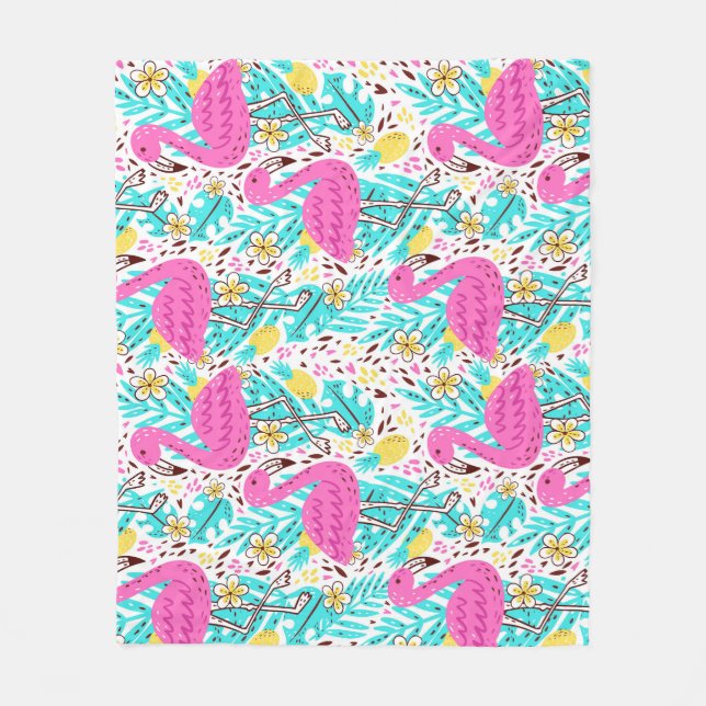 Tropical Summer Flamingo: Bright Pattern Elements Fleece Blanket (Front)