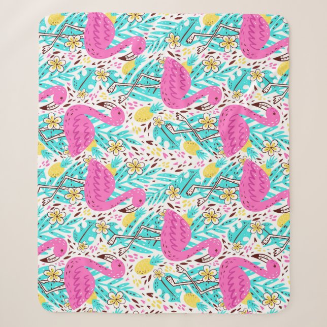 Tropical Summer Flamingo: Bright Pattern Elements Sherpa Blanket (Front)
