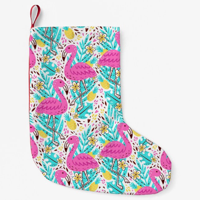 Tropical Summer Flamingo: Bright Pattern Elements Small Christmas Stocking (Front)