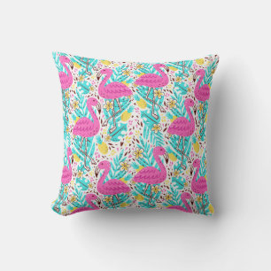 Tropical Summer Flamingo: Bright Pattern Elements Throw Pillow