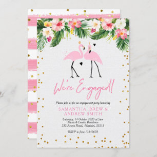 Tropical Summer Flamingo Engagement Invitation