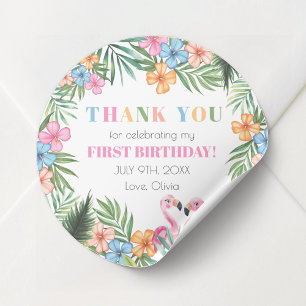 Tropical Summer Flamingo Kids First 1st Birthday Classic Round Sticker