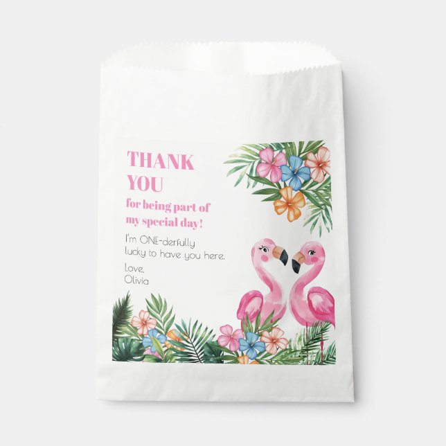 Tropical Summer Flamingo Onederland 1st Birthday Favor Bag (Front)