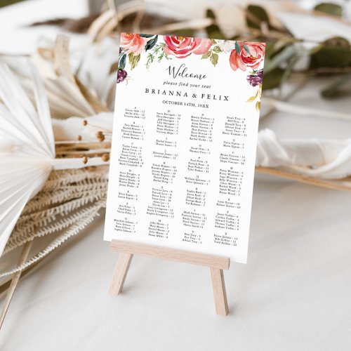 Tropical Summer Floral Alphabetical Seating Chart