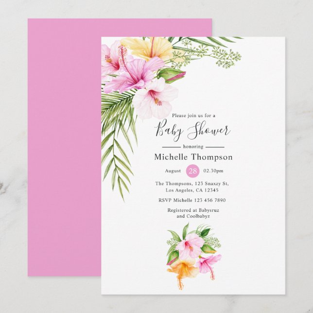 Tropical Summer Floral Baby Shower Invitation (Front/Back)