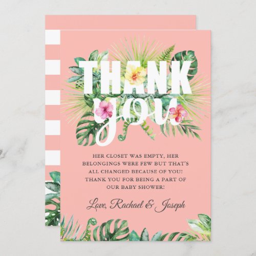 Tropical Summer Floral Coral Baby Shower Thank You Card