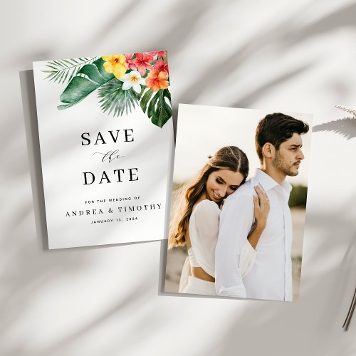 Tropical Summer Floral Greenery Wedding Photo Save The Date