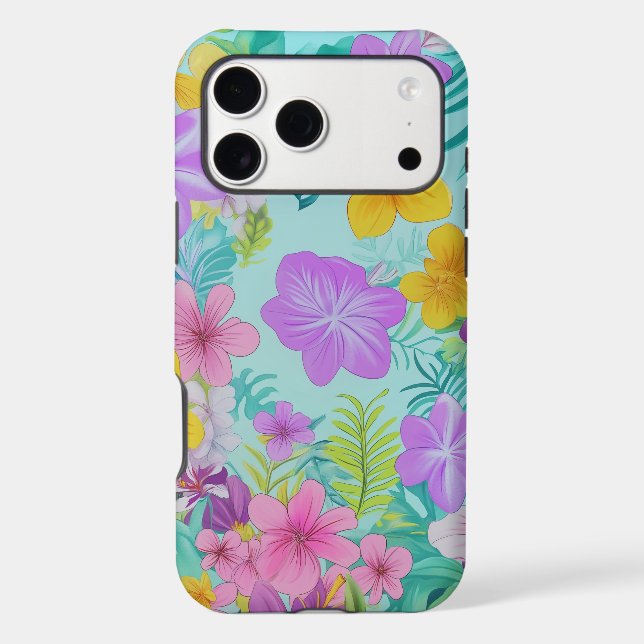 Tropical Summer Floral Pattern - Bright Hibiscus  iPhone Case (Back)