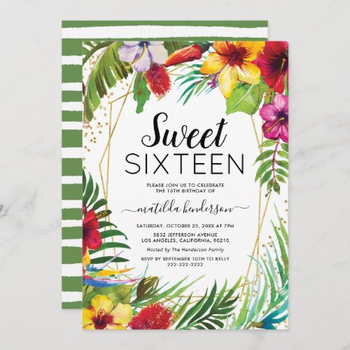 Tropical Summer Floral Sweet 16 Birthday Invitation