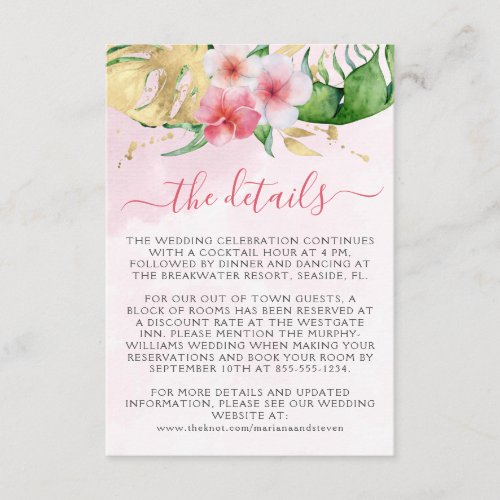 Tropical Summer Floral Wedding Enclosure Card