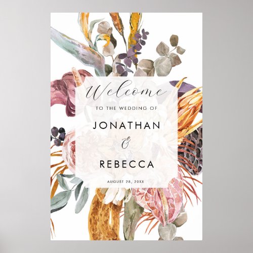 tropical summer floral wedding welcome sign poster