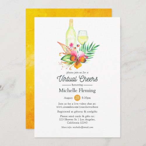 Tropical Summer Floral Wine Virtual Bridal Shower Invitation