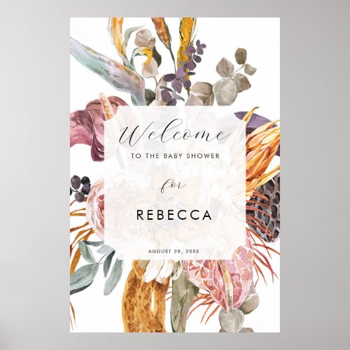 tropical summer florals baby shower sign poster