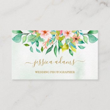 Tropical Summer Flower Watercolor Wedding Business Card by melanileestyle at Zazzle