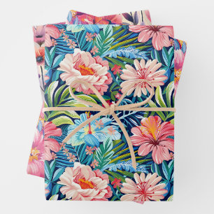 Tropical Summer Flowers Botanical Floral Pattern Wrapping Paper Sheets
