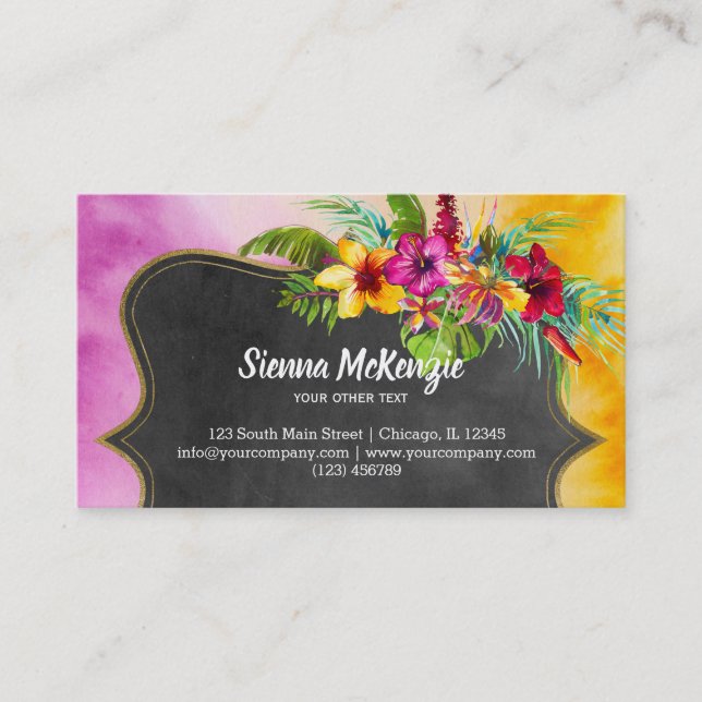 Tropical Summer Flowers Hibiscus Business Card (Front)