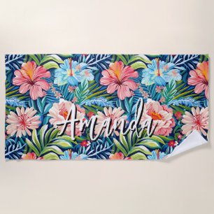 Tropical Summer Flowers Pattern Pretty Floral Beach Towel