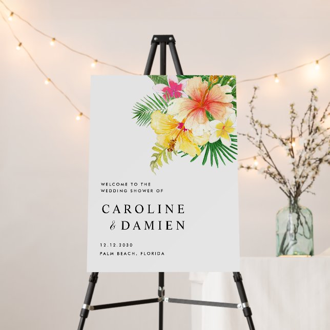 Tropical Summer Flowers Wedding Shower Welcome Foam Board (In Situ (Stand))