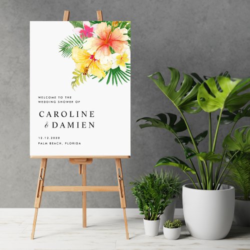 Tropical Summer Flowers Wedding Shower Welcome Poster