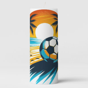 Tropical Summer Football Retro Beach Soccer Sunset Pillar Candle