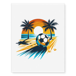 Tropical Summer Football Retro Beach Soccer Sunset Temporary Tattoos