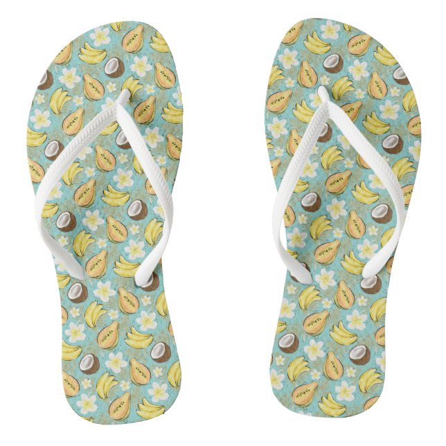 Tropical Summer Fruit Pattern Flip Flops (Footbed)