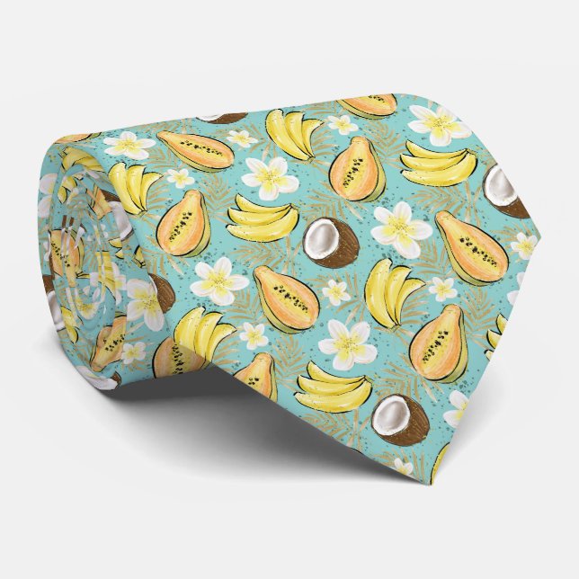 Tropical Summer Fruit Pattern Neck Tie (Rolled)