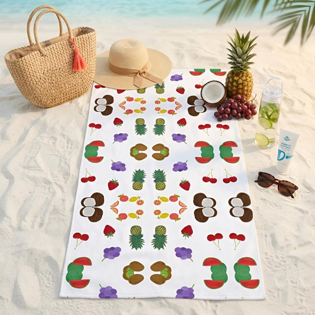 Tropical Summer Fruit Pattern Pineapple & Coconut Beach Towel (Creator Uploaded)
