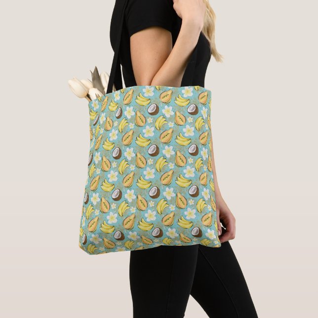 Tropical Summer Fruit Pattern Tote Bag (Close Up)