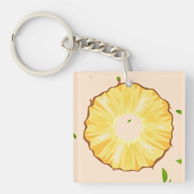 TROPICAL SUMMER FRUIT pineapple Slice pattern Keychain (Front)