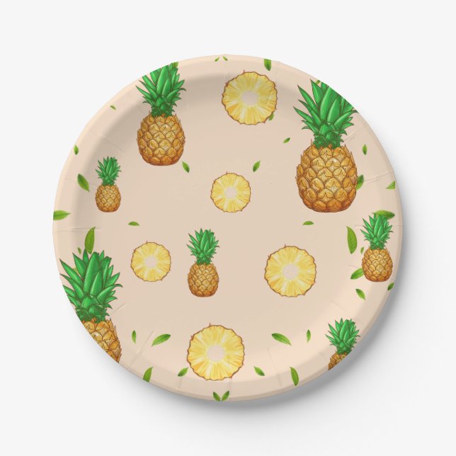 TROPICAL SUMMER FRUIT pineapple Slice pattern Paper Plates (Front)