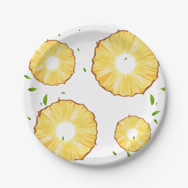 TROPICAL SUMMER FRUIT pineapple Slice pattern Paper Plates (Front)