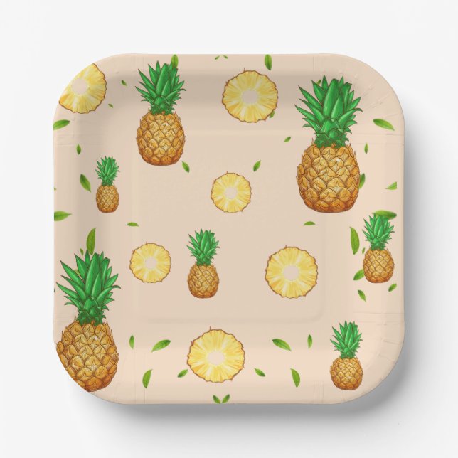 TROPICAL SUMMER FRUIT pineapple Slice pattern Paper Plates (Front)