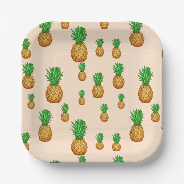 TROPICAL SUMMER FRUIT pineapple Slice  Pattern Paper Plates (Front)