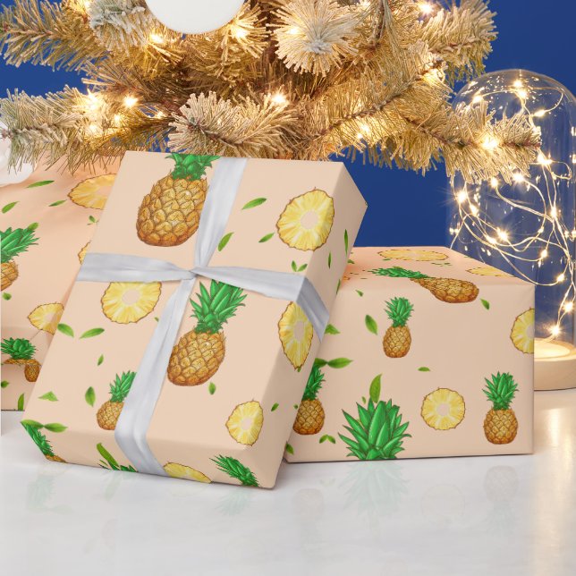 TROPICAL SUMMER FRUIT pineapple Slice pattern Wrapping Paper (Holidays)