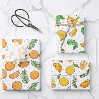 Tropical Summer Fruit Wrapping Paper Set of 3