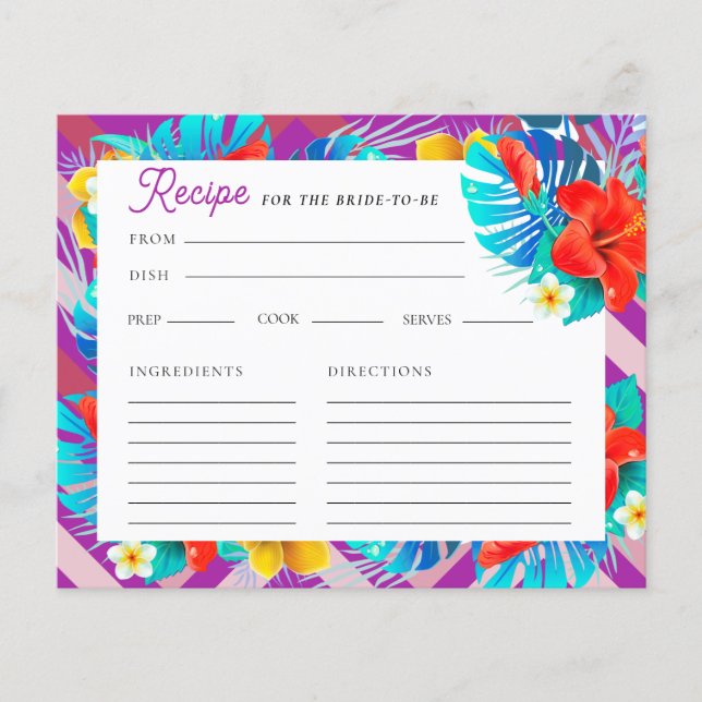 Tropical Summer Fuchsia Bridal Shower Recipe Card (Front)