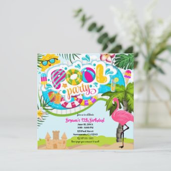 Tropical Summer Fun Pool Party Swim Birthday Invitation | Zazzle