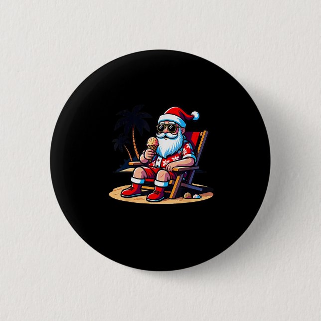 Tropical Summer Funny Hawaiian Santa Claus Christm Button (Front)