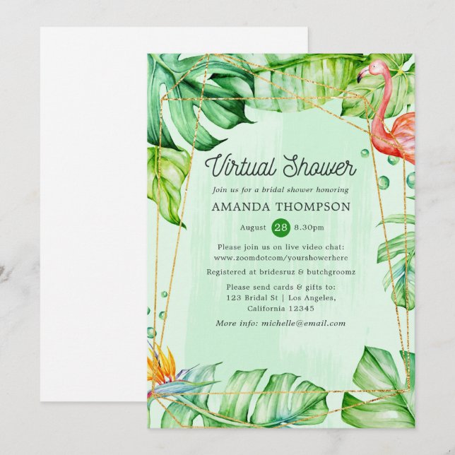 Tropical Summer Geometric Virtual Bridal Shower Invitation (Front/Back)