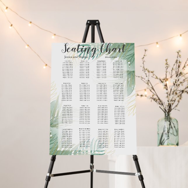 Tropical Summer GreenFoliage Wedding Seating Chart Foam Board (In Situ (Stand))