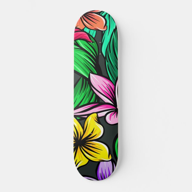 Tropical Summer Hibiscus Pattern Skateboard (Front)