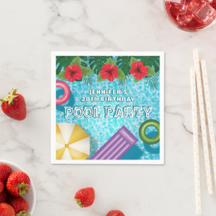 Tropical Summer Hibiscus Swimming Pool Birthday Napkins