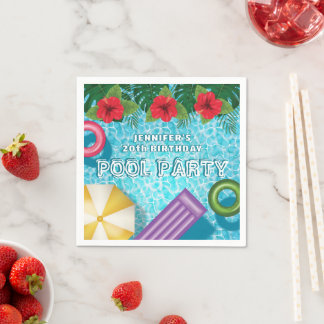 Tropical Summer Hibiscus Swimming Pool Birthday Napkins
