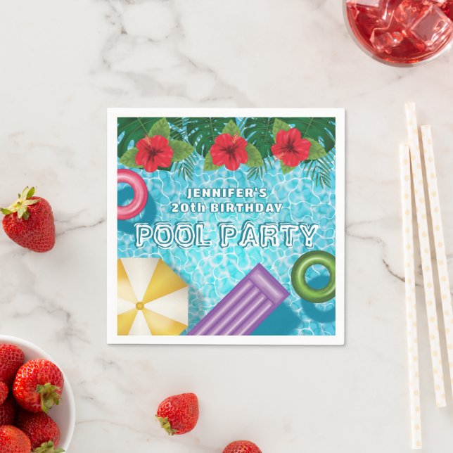 Tropical Summer Hibiscus Swimming Pool Birthday Napkins (Insitu)