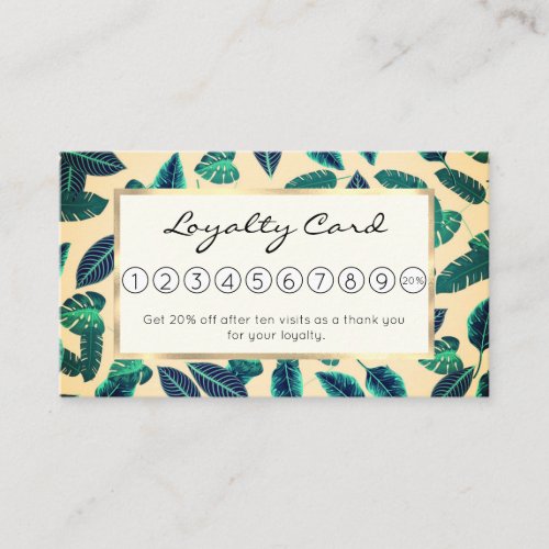 Tropical Summer Ivory Green Leaves Sunset Pattern Loyalty Card