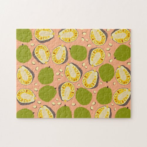 Tropical Summer Jackfruit Pattern _ Exotic Fruit Jigsaw Puzzle